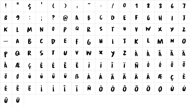 Downhill Dive DEMO Regular  glyph index