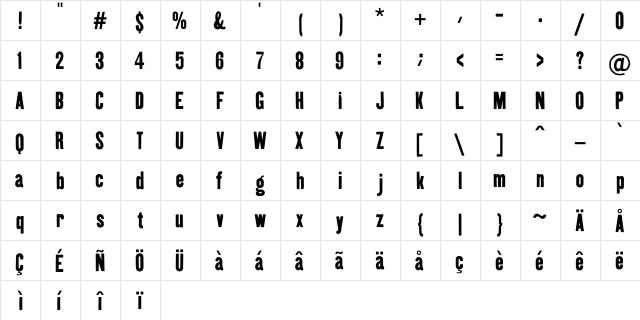 Kipp No1  glyph index