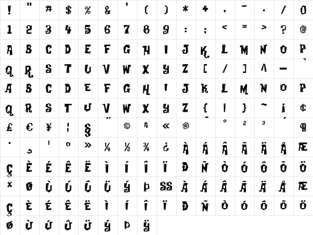 Creaky Frank Medium  glyph index