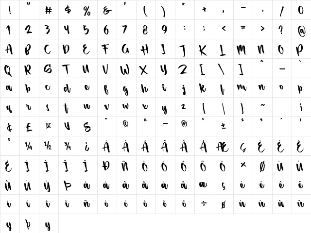 Passifille Tilted  glyph index