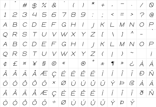 Queental Regular  glyph index
