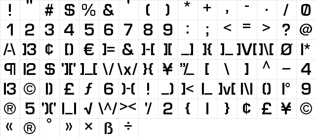Elite Medium  glyph index