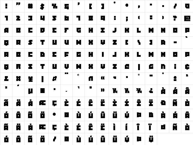 Dark Hornet Regular  glyph index