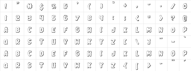 Johnny Torch 3D Regular  glyph index