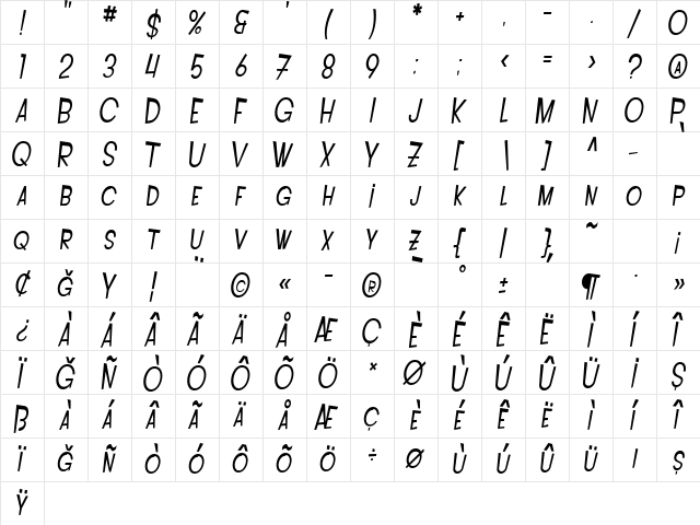 PCLifeIntoxExt Regular  glyph index