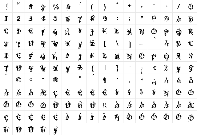 Osprey Regular  glyph index