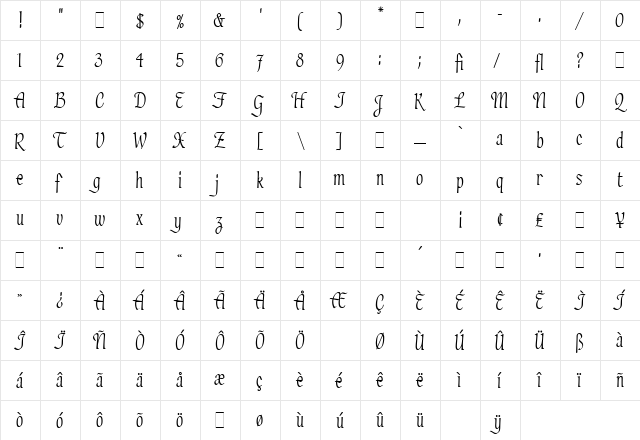 Hadfield LET Plain  glyph index