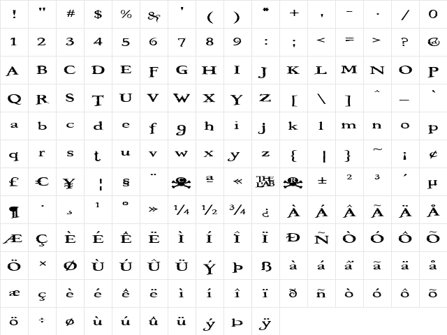 Booter - One Zero Regular  glyph index