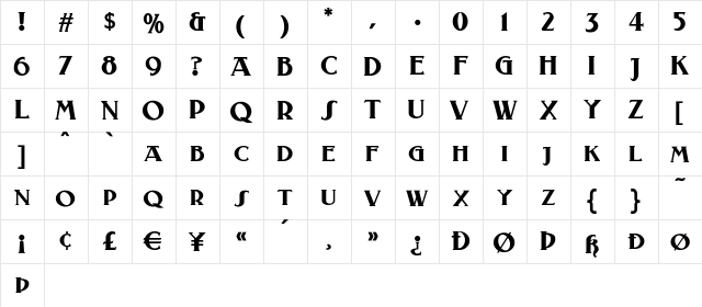 Laconick-NormalA Regular  glyph index