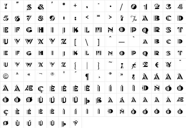 BeteNoirA Regular  glyph index
