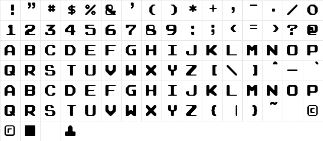 Arcade R  glyph index