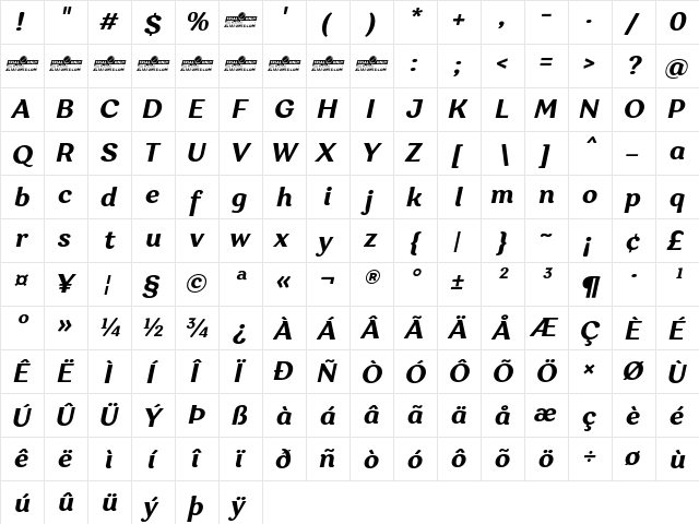 Garbata Trial Bold Italic  glyph index