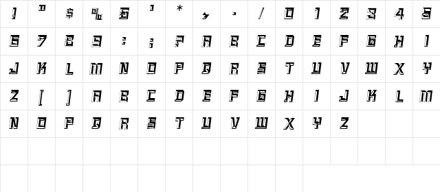 Pilgrim Oblique  glyph index