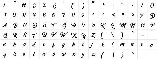 Blanchope Regular  glyph index