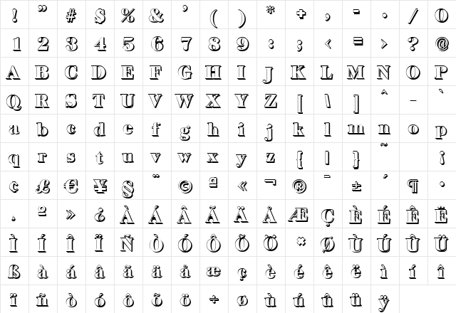 ChrisBeckerShadow-Black Regular  glyph index