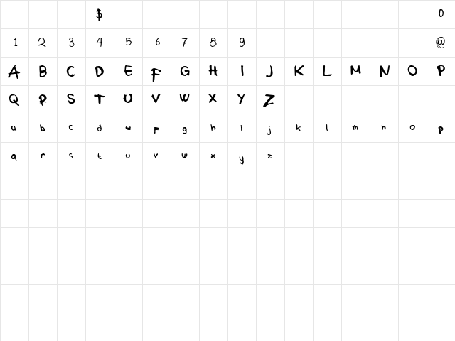 Warwick Demo Regular  glyph index