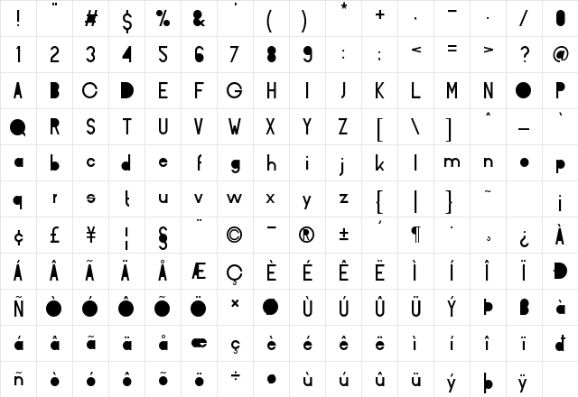 BarQ Blind Regular  glyph index