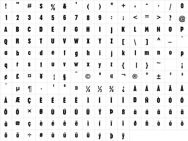 PlakatDB Normal  glyph index