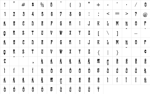 Famoose Regular  glyph index