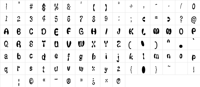 FlufCondensed Regular  glyph index