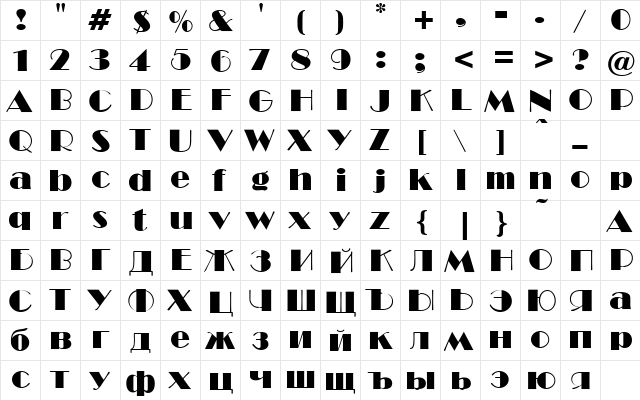 Broadway SU Regular  glyph index