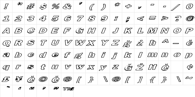 MaltfrankGothicHeavy HE Bold Italic  glyph index