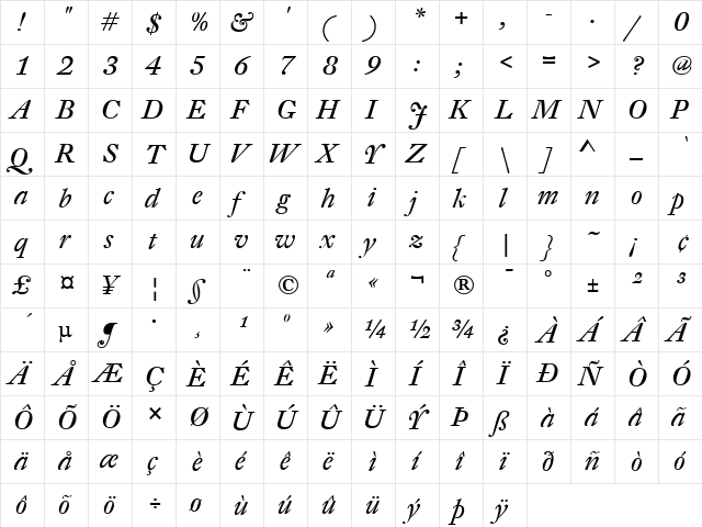 DTL Fleischmann Regular  glyph index