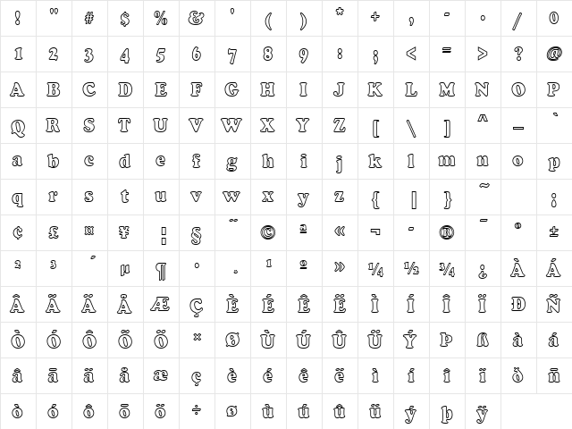 CooperBlaOutDCon Regular  glyph index