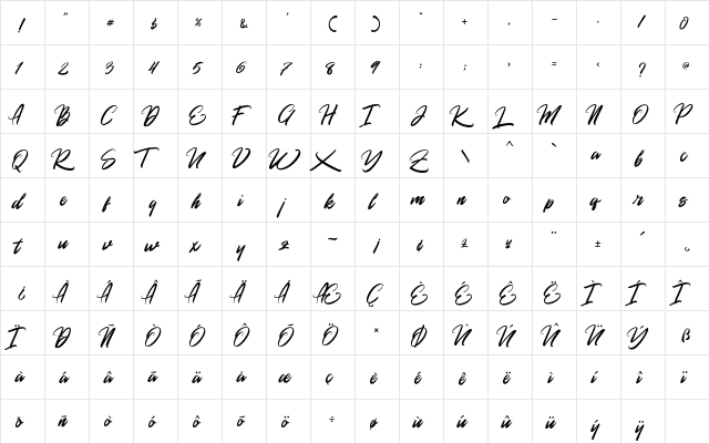 Rommantis Regular  glyph index