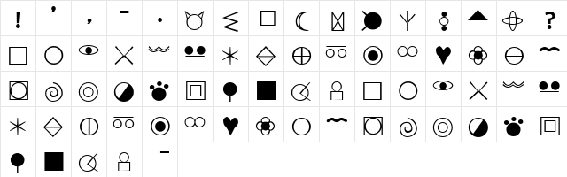 nicklishnickoz Regular  glyph index
