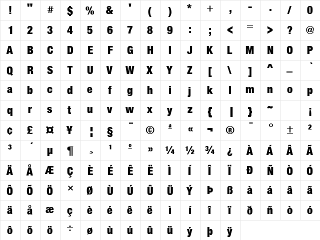 Sans Black Cond. Regular  glyph index