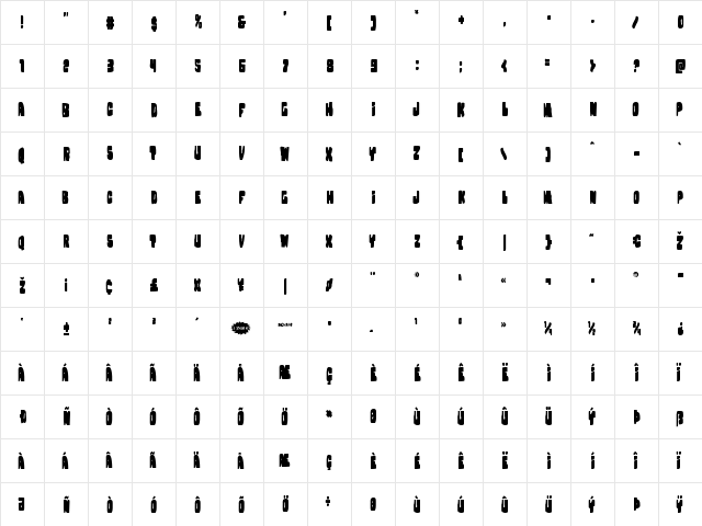 Nobody's Home Condensed Condensed  glyph index