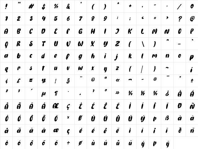 Gembool Italic Regular  glyph index