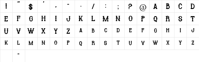 Cowboy Cadaver Regular  glyph index