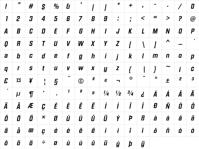 DiamanteEF MediumItalic  glyph index