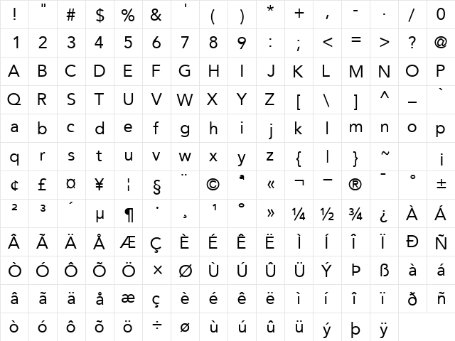 ExpoSSK Regular  glyph index