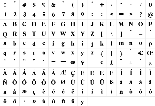 OktaveBold Regular  glyph index