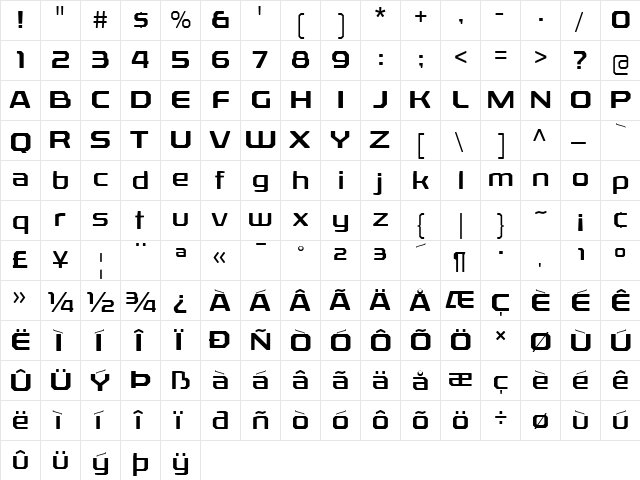 Rexlia Free  glyph index