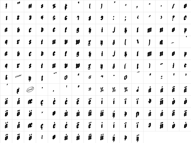 Bierg䲴en Rotalic Rotalic Condensed  glyph index