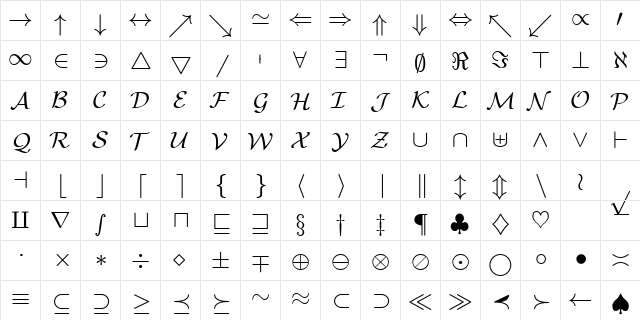 cmsy9 Regular  glyph index