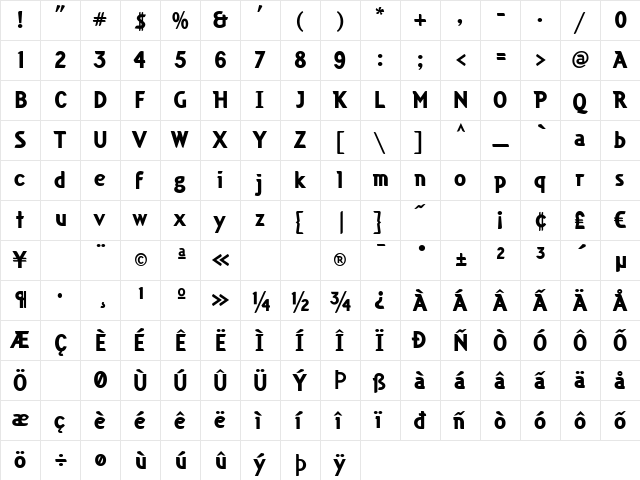 Cuban Bold  glyph index