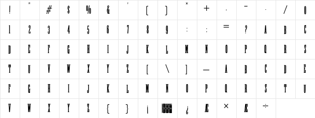 HFF High Tension Regular  glyph index