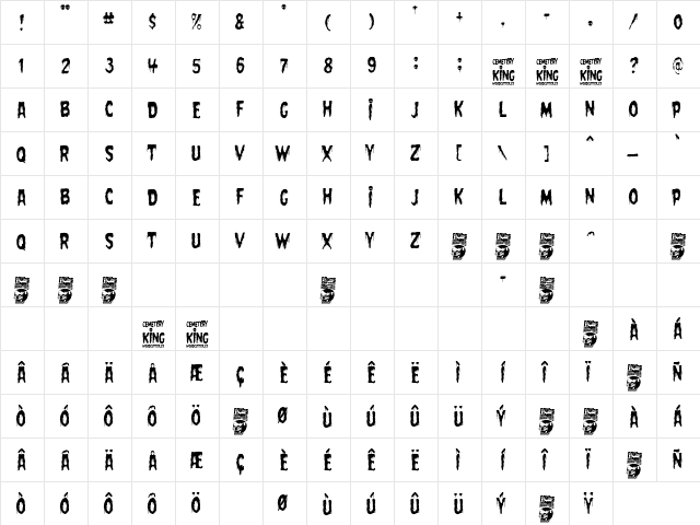 Cemetery King Regular  glyph index