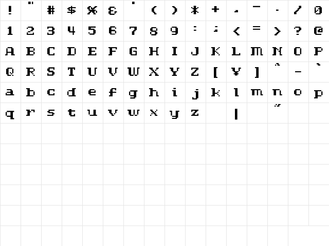 D3 LiteBitMapism Bold-Selif Regular  glyph index