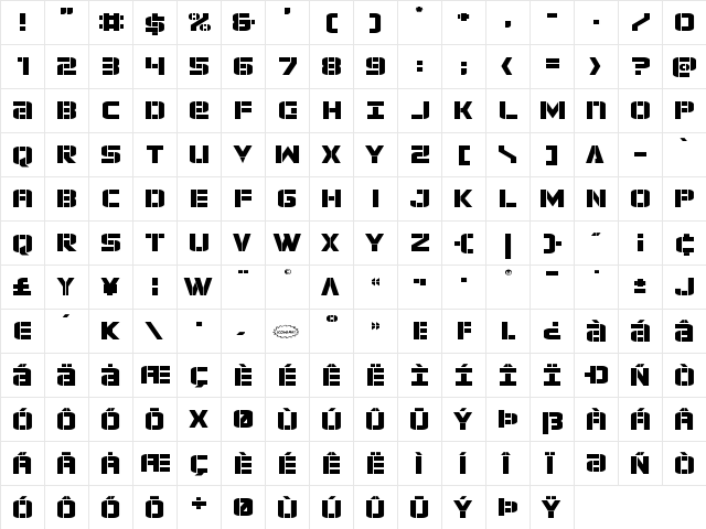 Force Commander Expanded Expanded  glyph index