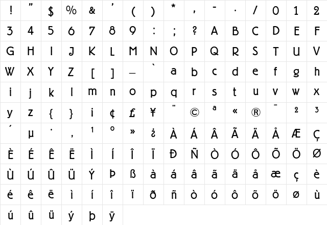 Berliner Grotesk Light  glyph index