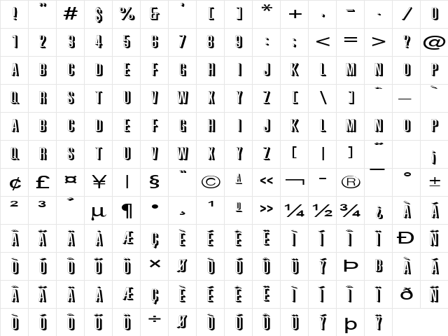 PhoenixExtended Normal  glyph index