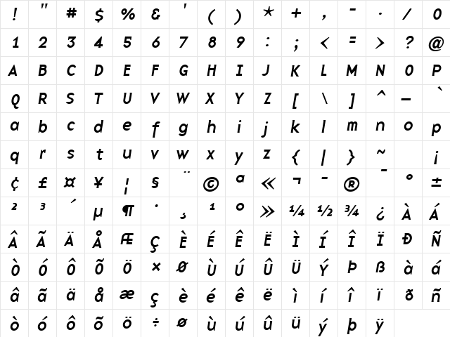 BaseNine Italic  glyph index