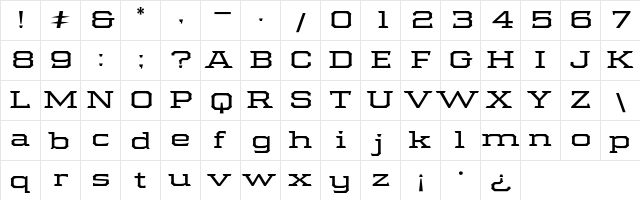 Samton Extra Extended  glyph index