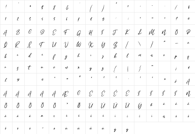 Sunny Coast Regular  glyph index